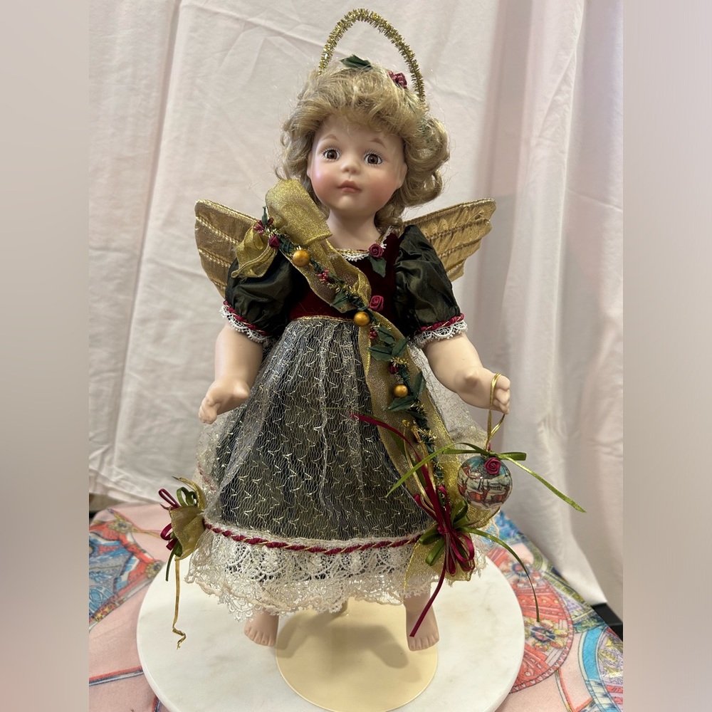 Porcelain Doll-Franklin Heirloom Porcelain Doll - Angelica The Fabrege Christmas
